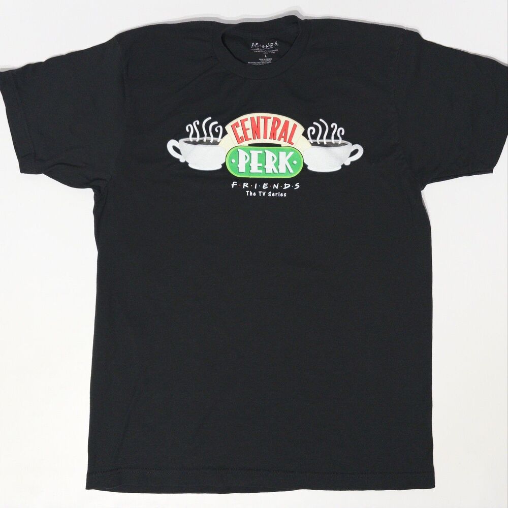 Friends The TV Series Central Perk Coffee Cups Black T-Shirt Adult Size L (A9)